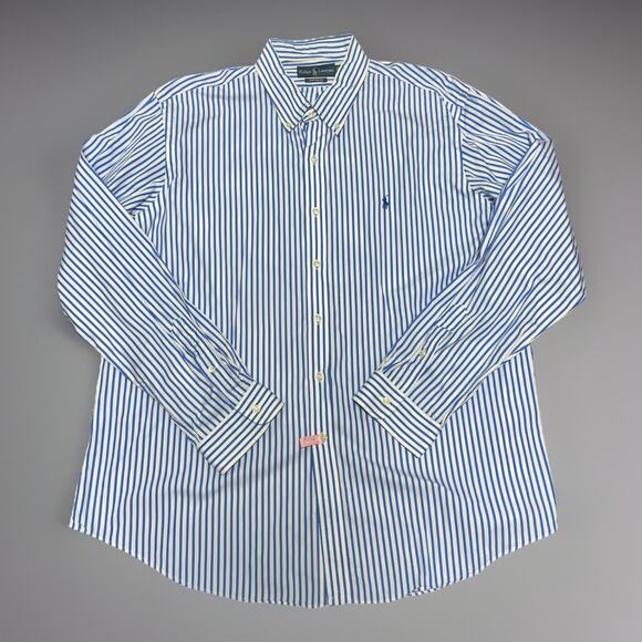 Polo Ralph Lauren Men's Button Down Shirt Sz 2XL TTG Tall Blue Striped Cotton - Picture 1 of 7